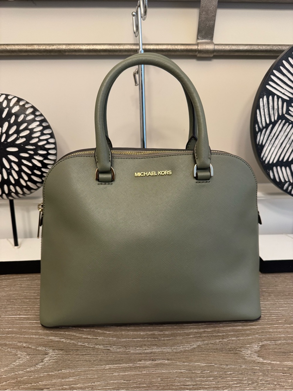 Michael Kors Olive Saffiano Dome Satchel. It doesn't come with the strap.